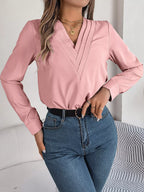Sarah Express Women's Layered V-Neck Long Sleeve Blouse
