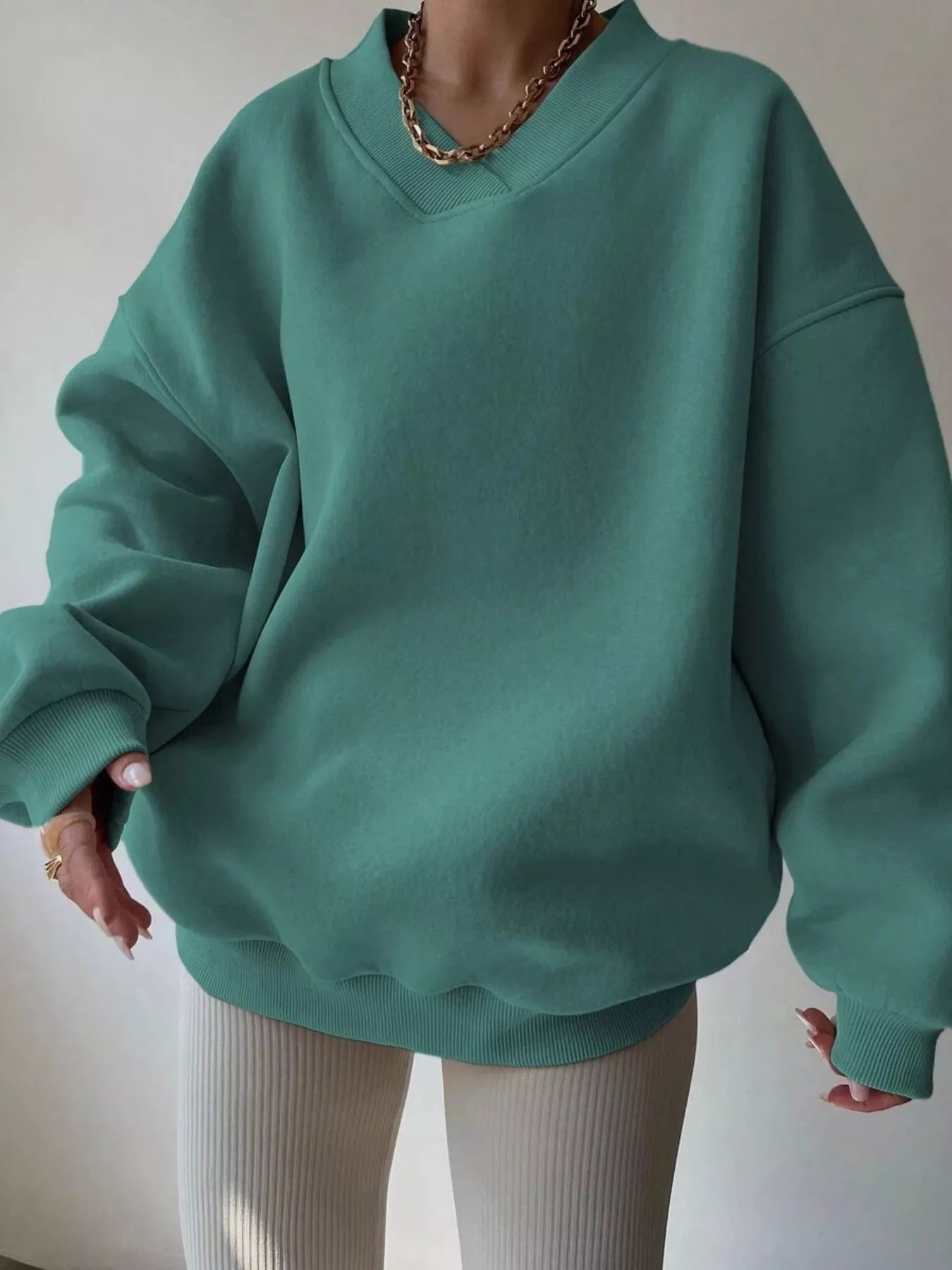 Sarah Express Women's Dropped Shoulder Long Sleeve Oversized Sweatshirt Green