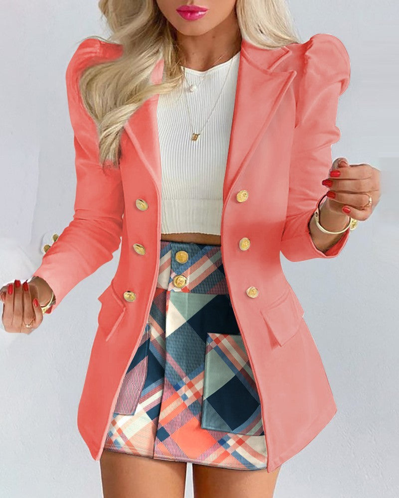 Women's Two-Piece Blazer Skirt Suit Set