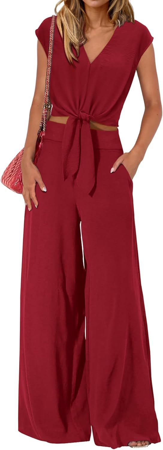 High Waist Wide Leg Pants Suit Two Piece Sleeveless Set