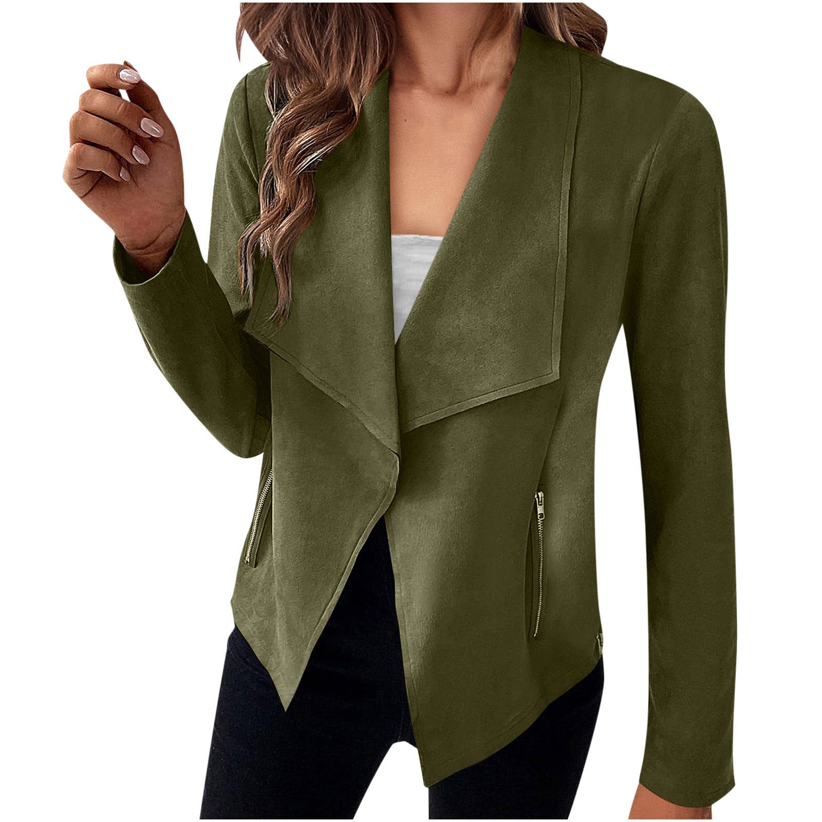 Women's Solid Color Suede Jacket Long Sleeve Button Front Coat