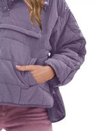 Sarah Express Women's Quarter Snap Hooded Puffer Jacket