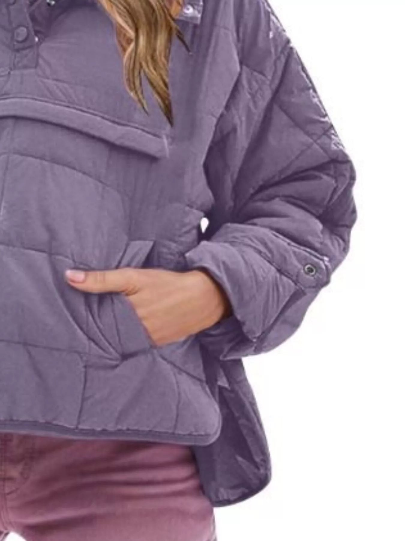 Sarah Express Women's Quarter Snap Hooded Puffer Jacket