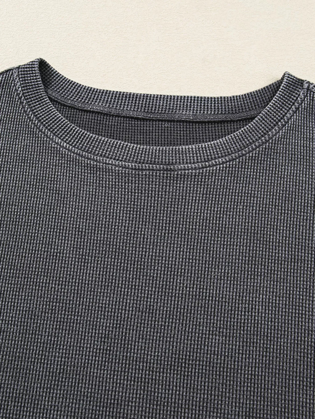 Sarah Express Women's Waffle Knit Patchwork Long Sleeve Oversized Sweatshirt