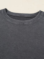 Sarah Express Women's Waffle Knit Patchwork Long Sleeve Oversized Sweatshirt