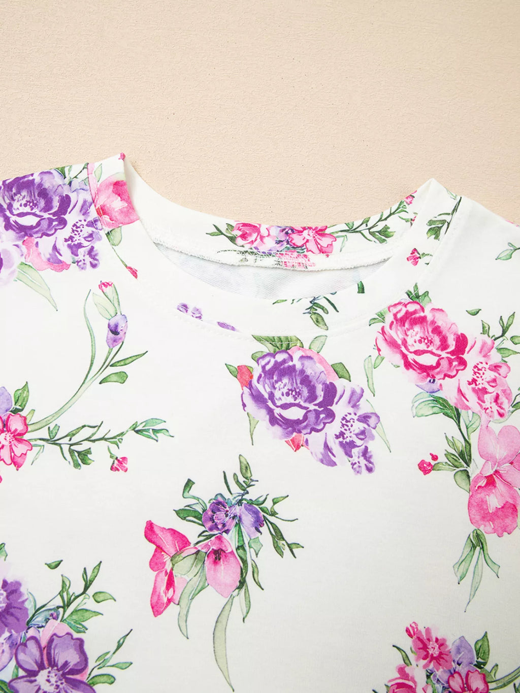 Sarah Express Women's Floral Print Round Neck Top and Drawstring Pants Lounge Set