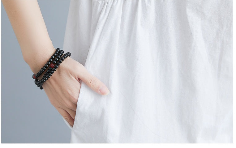 Women's Cotton Linen Stand Collar Loose Fit Dress