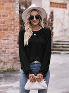 Sarah Express Women's Round Neck Long Sleeve Ruched Casual T-Shirt