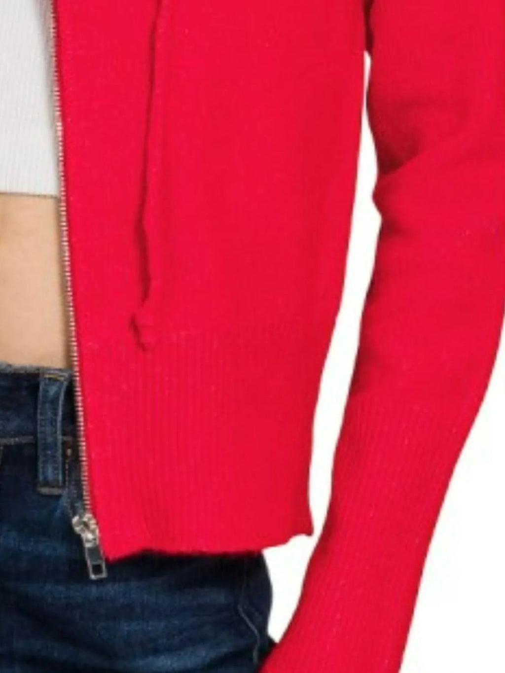 Sarah Express Women’s Red Zip-Up Hooded Cardigan with Pockets Casual