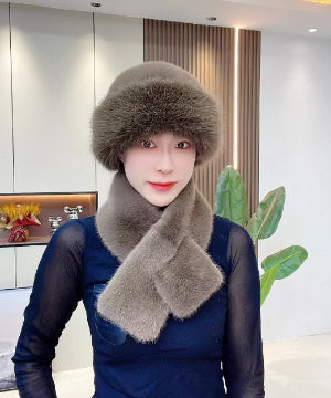 Women's Plush Winter Hat Scarf Set Dome Cap Warm Windproof