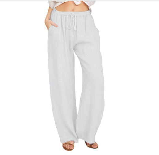 Women's Casual Cotton Linen Wide Leg Yoga Pants High Waist Loose Trousers