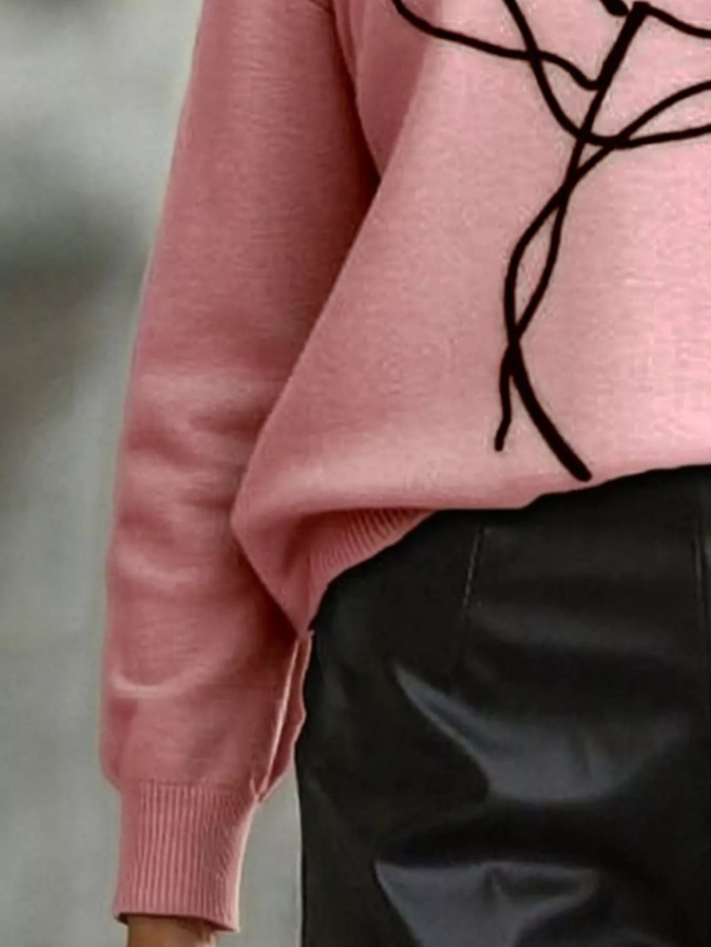 Sarah Express Women's Flower Round Neck Dropped Shoulder Sweater