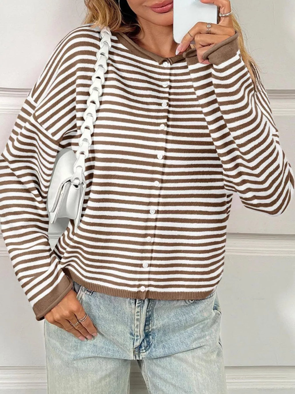 Sarah Express Women's Striped Button-Up Cardigan