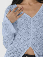 Sarah Express Women's Lace V-Neck Flare Sleeve T-Shirt