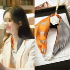 Magnetic Buckle Silk Scarf with Pearl Detail Women's Rectangular Necklace Scarf