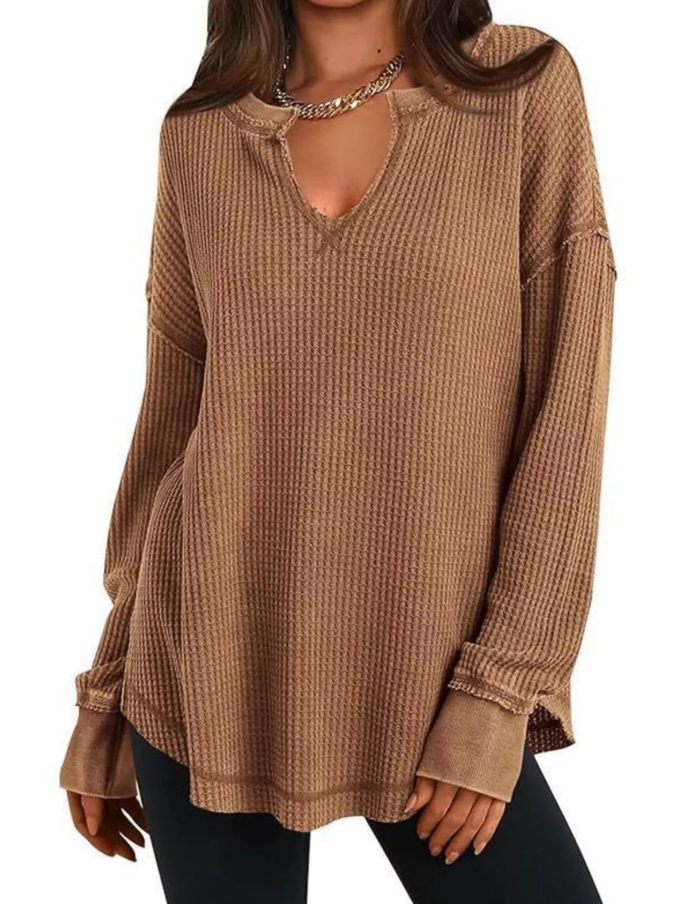 Sarah Express Women's Waffle Knit Long Sleeve Sweatshirt