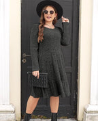 Women's Round Neck Knitted Sweater Dress Long Sleeve Bodycon