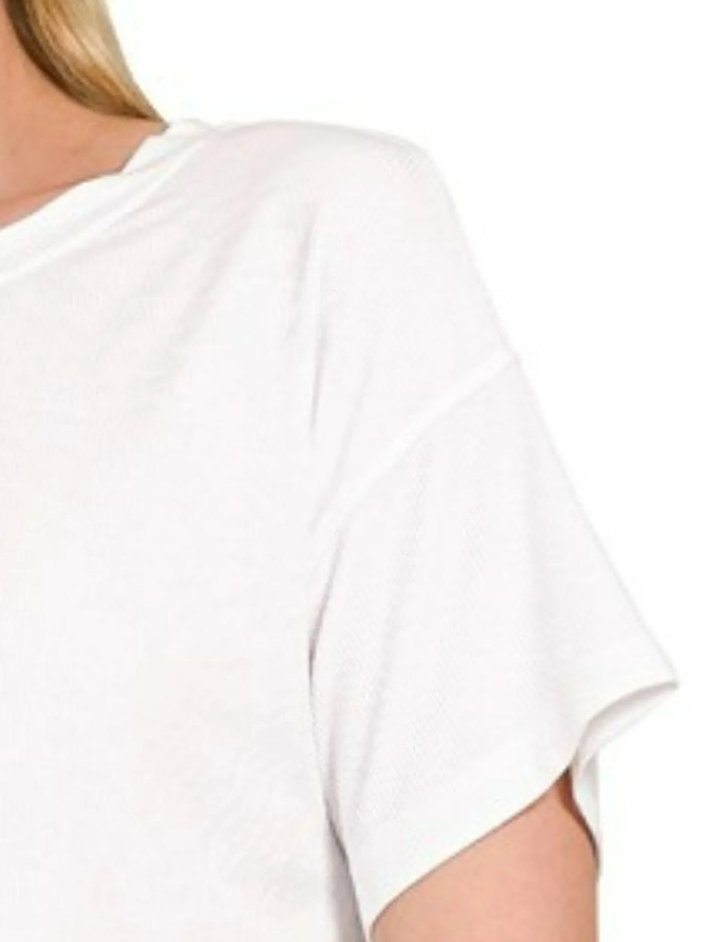 Sarah Express Women’s Ribbed Round Neck Cropped T-Shirt Casual