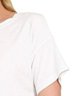 Sarah Express Women’s Ribbed Round Neck Cropped T-Shirt Casual