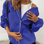 Sarah Express Women's Zip Up Hoodie Solid Color Drawstring Sweatshirt Casual Long Sleeve Fall Winter Top