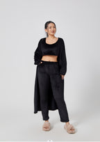 Women's Soft Knit 3 Piece Lounge Set Crop Top Wide Leg Pants Cardigan
