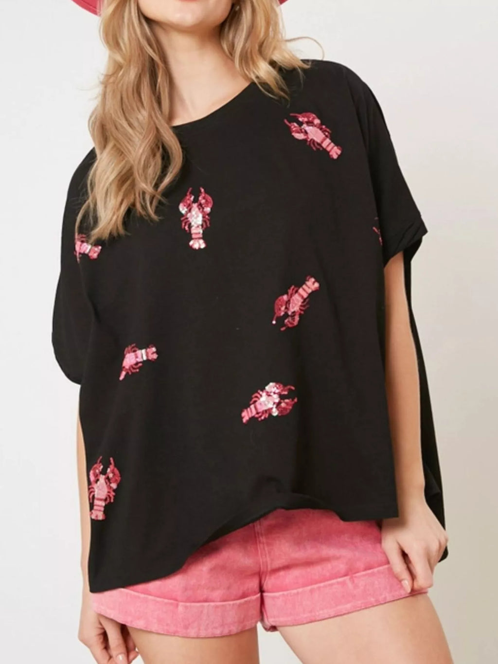 Sarah Express Women's Sequin Lobster Round Neck T-Shirt