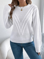 Sarah Express Women's Openwork Round Neck Sweater