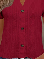 Sarah Express Women's Textured Notched Short Sleeve Blouse