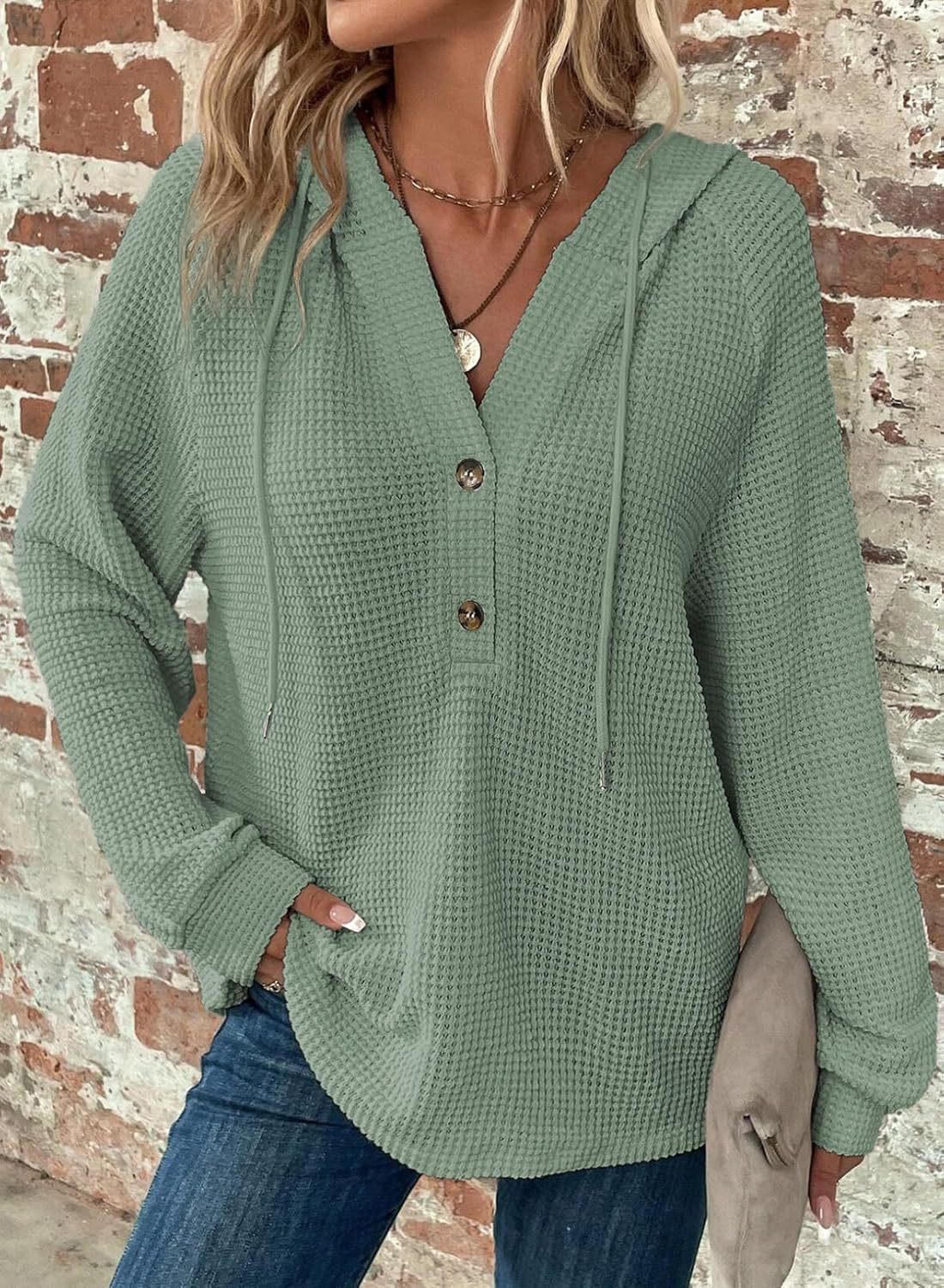Women's V-Neck Long Sleeve Pullover Sweater Loose Fit Casual