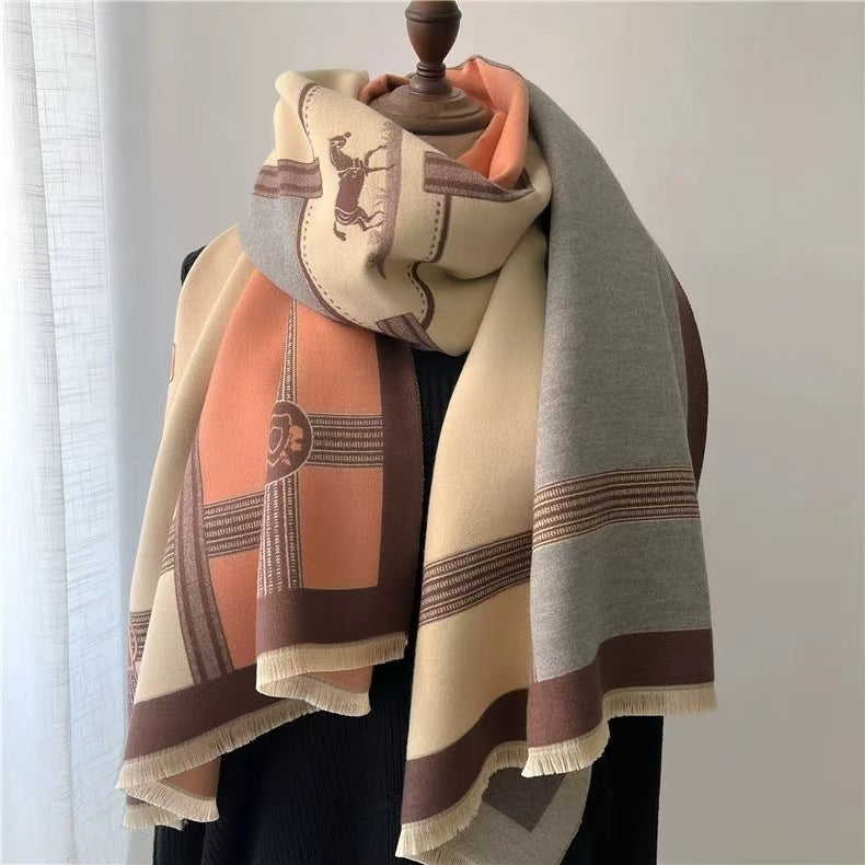 Women's Contrast Color Scarf - Oversized Soft Cotton Wrap Shawl Korean Style