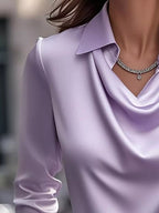 Sarah Express Women's Ruched Long Sleeve Drape Collar Blouse