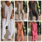 Women's V-Neck Oversized Jumpsuit Quarter Sleeve Pockets Casual Street Style Spring Summer