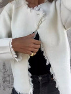 Sarah Express Women's One Button Frayed Edge Cardigan Plus Size