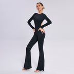 Women's Long Sleeve Open-Back Slim-Fit Straight-Leg Jumpsuit Evening Wear