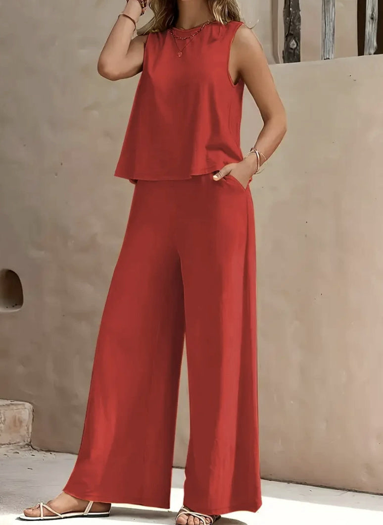 Women's Sleeveless Top and Wide Leg Pants Two Piece Set
