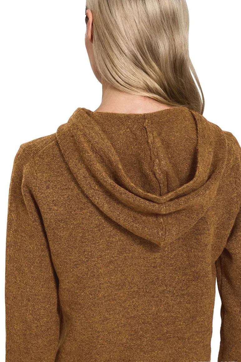 Sarah Express Women’s Camel Zip-Up Hooded Sweater Cardigan