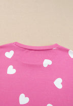 Sarah Express Women's Heart Round Neck Long Sleeve Top and Elastic Waist Shorts Set