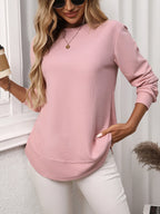 Sarah Express Women's Long Sleeve Round Neck Waffle-Knit T-Shirt