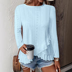 Women's Solid Color Long Sleeve Pullover Top Round Neck Loose Fit