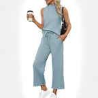 Women's Sleeveless Top Wide Leg Cropped Pants Two-Piece Set Matching Outfit