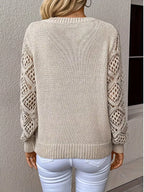 Sarah Express Women's Openwork V-Neck Long Sleeve Sweater