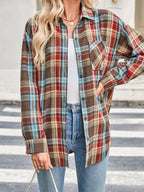 Sarah Express Women's Plaid Button Up Long Sleeve Shirt - Oversized Casual Top