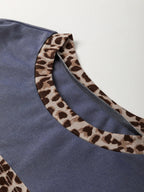 Sarah Express Women's Leopard Color Block Long Sleeve Drop Shoulder Top