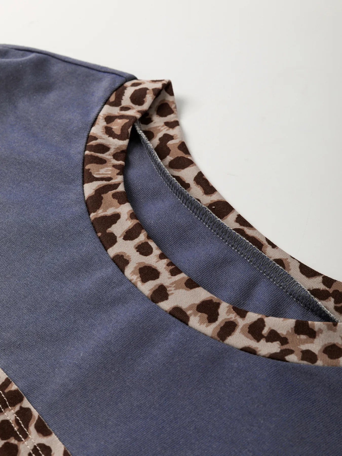 Sarah Express Women's Leopard Color Block Long Sleeve Drop Shoulder Top