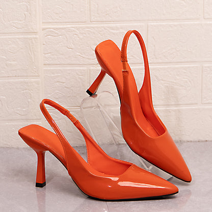 Sarah Express Women's Pointed-Toe Stiletto Heels | Patent Leather Open-Back High Heels Orange Red