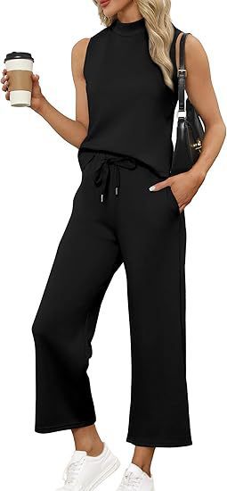 Women's Sleeveless Top Wide Leg Cropped Pants Two-Piece Set Matching Outfit