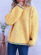 Sarah Express Women's Contrast Trim Round Neck Cozy Sweater