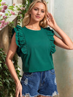 Sarah Express Women's Ruffled Round Neck Blouse