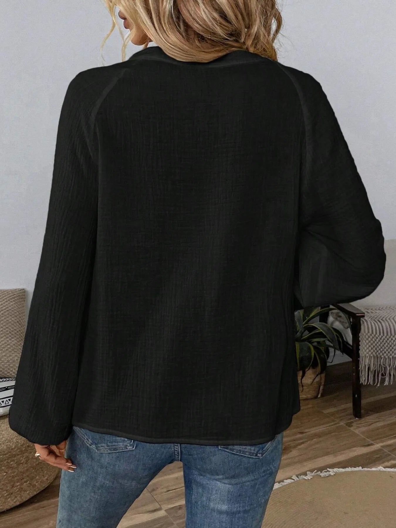 Sarah Express Women's Paisley Pattern Embroidered Notched Long Sleeve Blouse