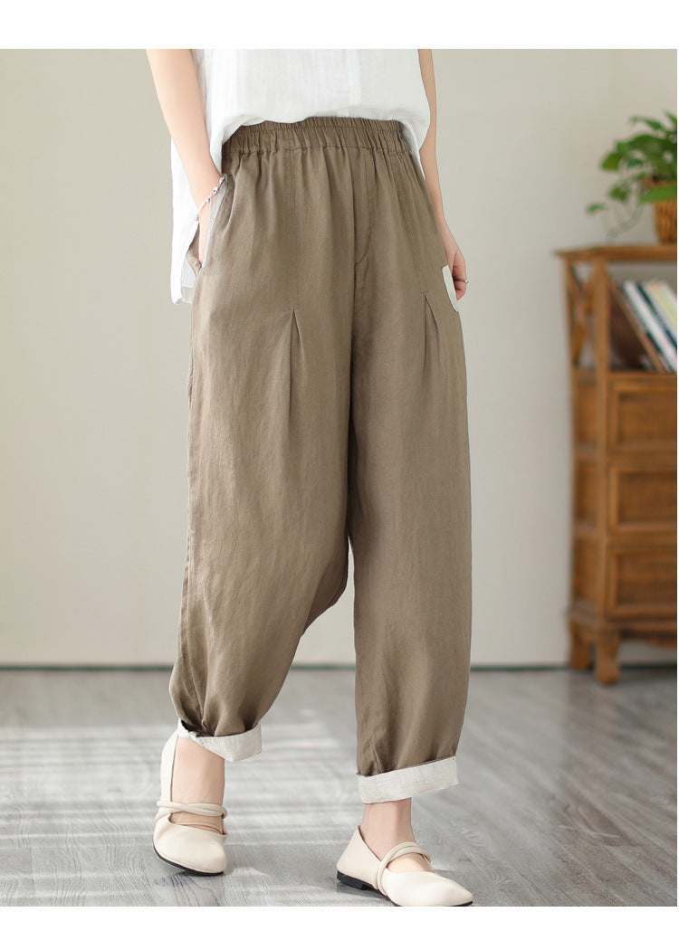Women's High Waist Cropped Pants Loose Fit Cotton Linen - Casual Plus Size Ankle Length